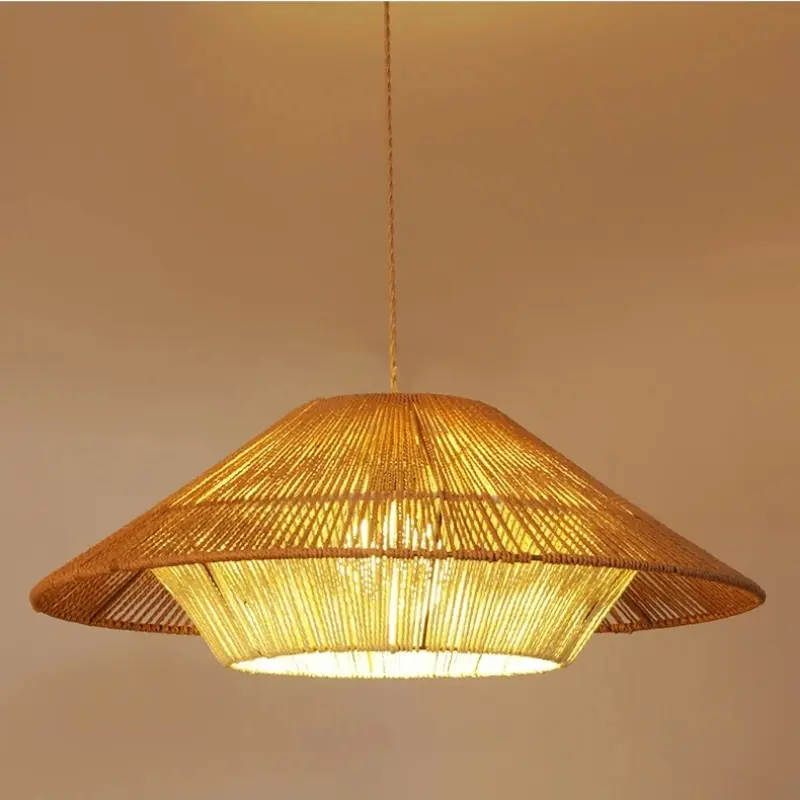 Vintage Wabi Sabi Pendant Lamp Hemp Rope Chandelier for Living Room Kitchen Loft Cafe Handmade Rattan Led Pendant Lights