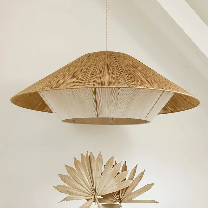 Vintage Wabi Sabi Pendant Lamp Hemp Rope Chandelier for Living Room Kitchen Loft Cafe Handmade Rattan Led Pendant Lights