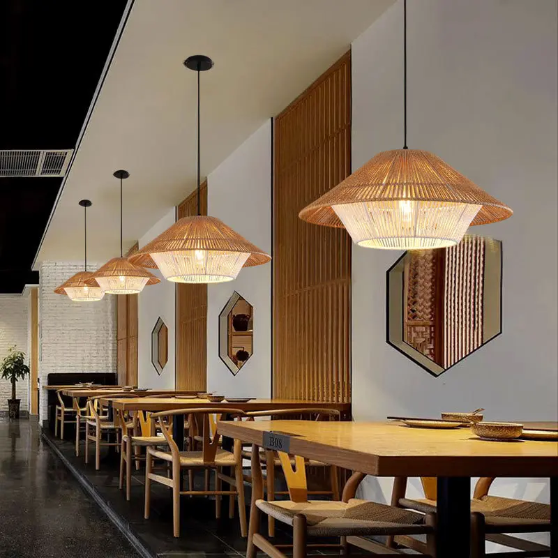 Vintage Wabi Sabi Pendant Lamp Hemp Rope Chandelier for Living Room Kitchen Loft Cafe Handmade Rattan Led Pendant Lights