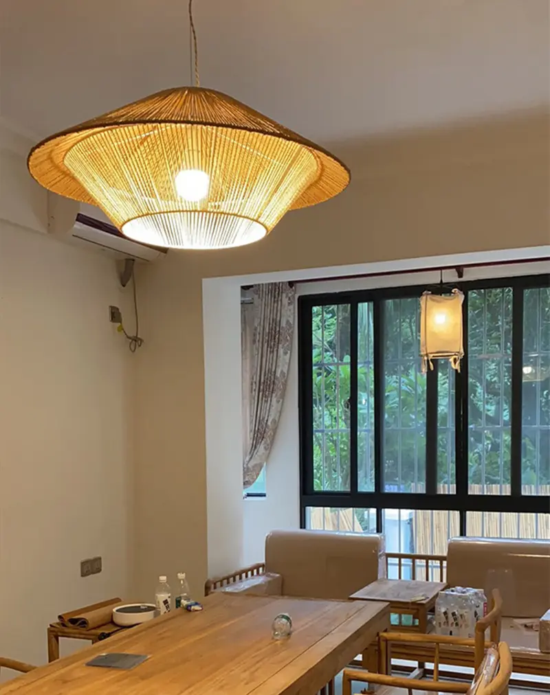 Vintage Wabi Sabi Pendant Lamp Hemp Rope Chandelier for Living Room Kitchen Loft Cafe Handmade Rattan Led Pendant Lights