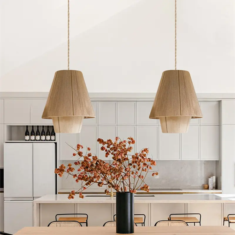 Vintage Wabi Sabi Pendant Lamp Hemp Rope Chandelier for Living Room Kitchen Loft Cafe Handmade Rattan Led Pendant Lights