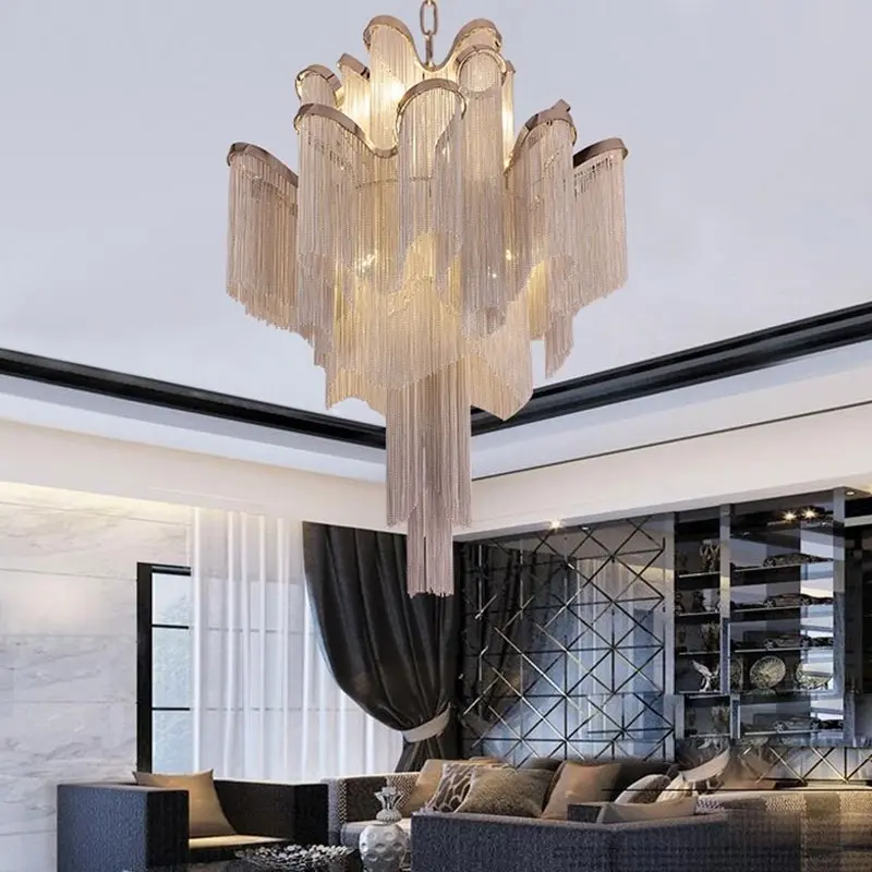Nordic tassel chandelier Loft Aluminum Chain Led minimalist lamp Modern Bedroom Dining room Aisle Decor suspension chandelier