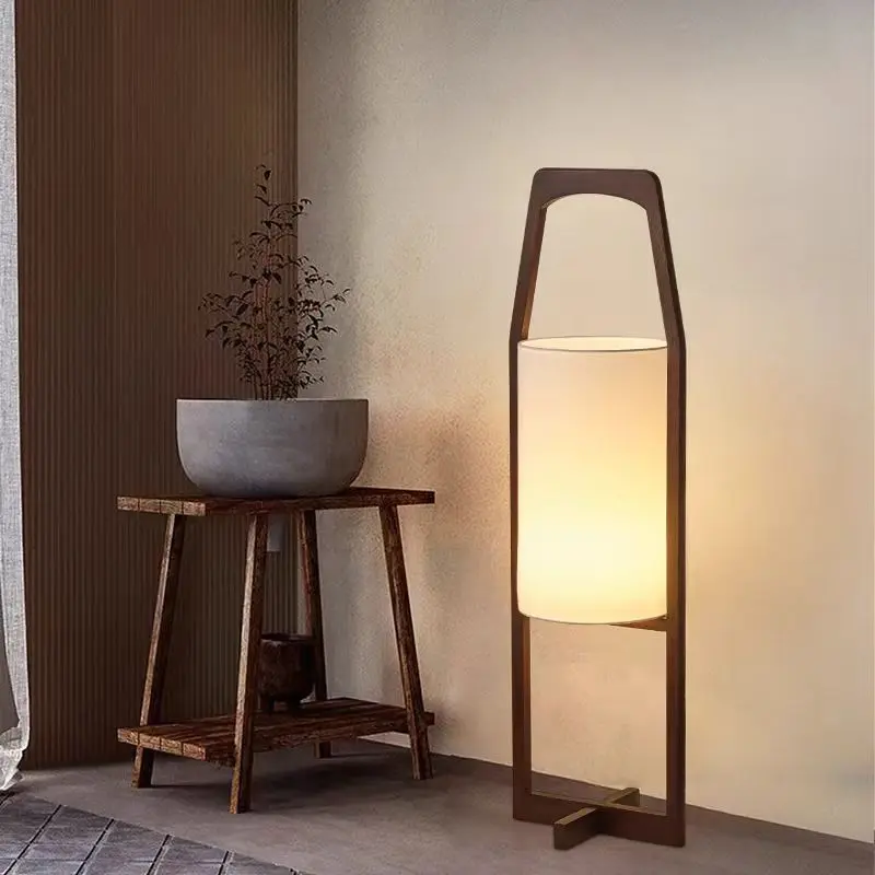Japanese Wooden Floor Lamp Retro Zen Walnut Floor Lamp Solid Wood Art Floor light for Living room bedroom Wabi sabi table lamp