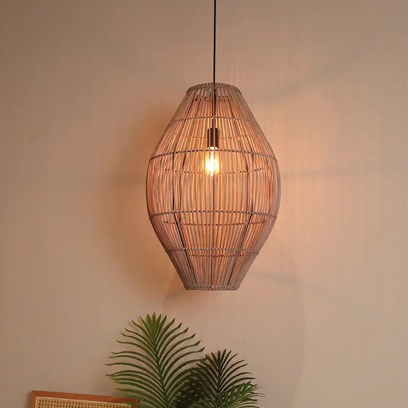 Vintage Handmade Rattan Led Chandelier Lantern Bamboo Woven Pendant light Kitchen bedroom Living room Wabi Sabi Style lamp