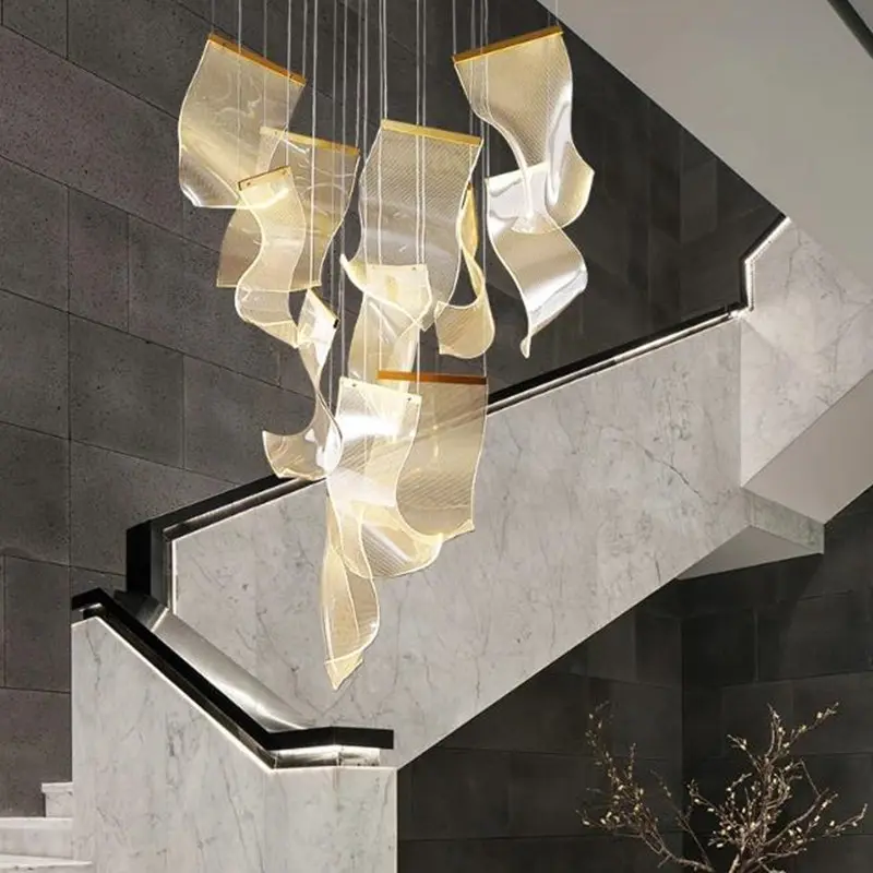 Rinkle Suspended Lights Modern Guide stairwell Chandelier living room decor lighting Stairs Dining room designer lamp