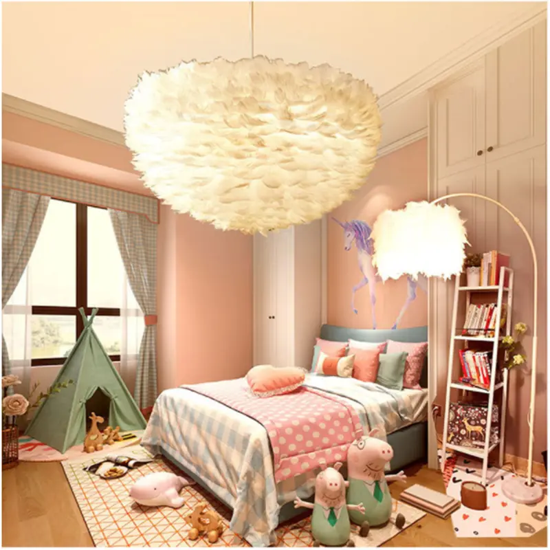 Nordic minimalism chandelier art design lustre plume For Bedroom Kitchen Room Cafe deco princesse ​White/Grey/pink chandelier