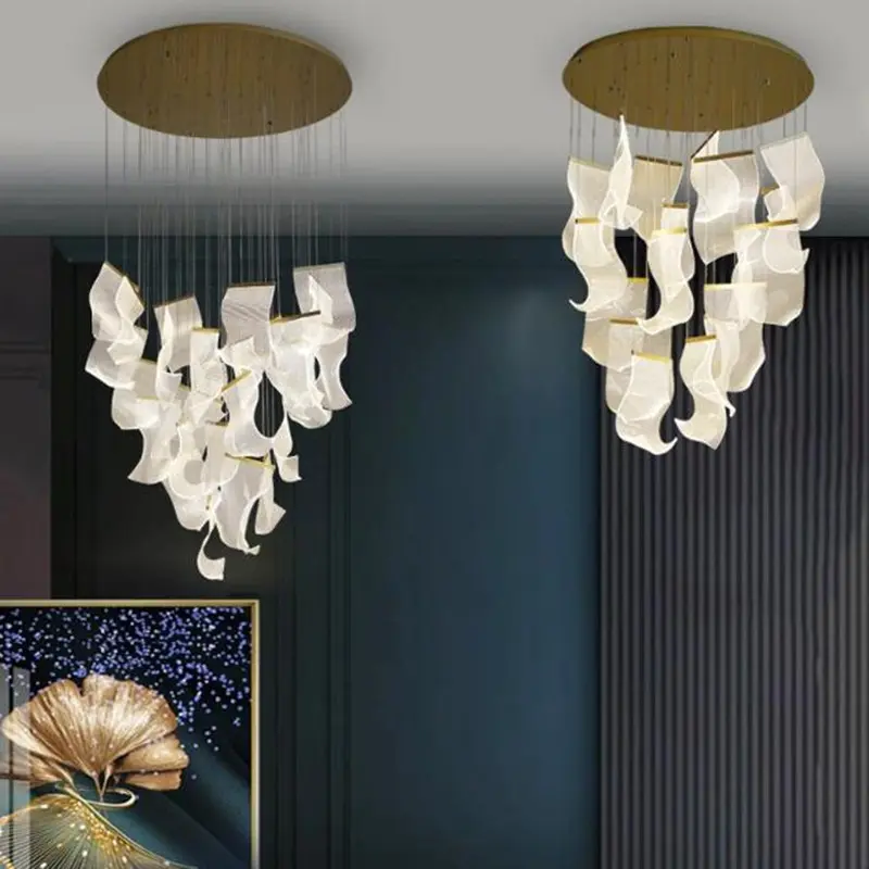 Rinkle Suspended Lights Modern Guide stairwell Chandelier living room decor lighting Stairs Dining room designer lamp