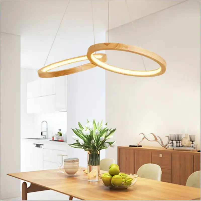 Japanese hanging lamp LED 2 round pendant light design wood light For Dining Room minimalist Kitchen house lighting fixtures