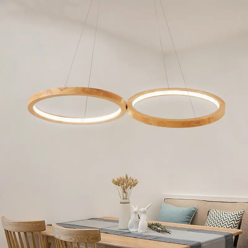 Japanese hanging lamp LED 2 round pendant light design wood light For Dining Room minimalist Kitchen house lighting fixtures
