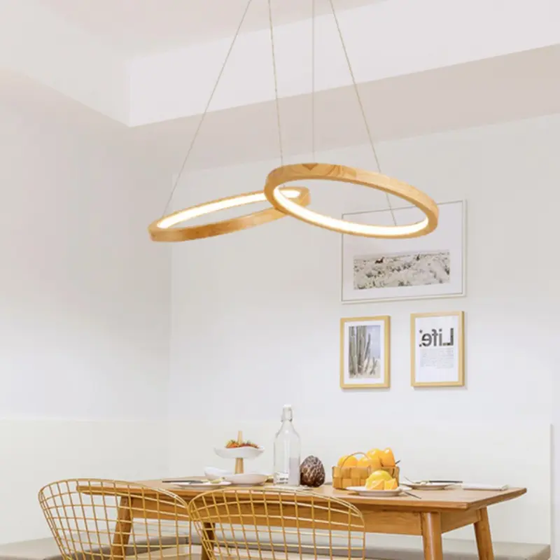 Japanese hanging lamp LED 2 round pendant light design wood light For Dining Room minimalist Kitchen house lighting fixtures