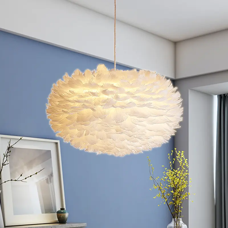 Nordic minimalism chandelier art design lustre plume For Bedroom Kitchen Room Cafe deco princesse ​White/Grey/pink chandelier