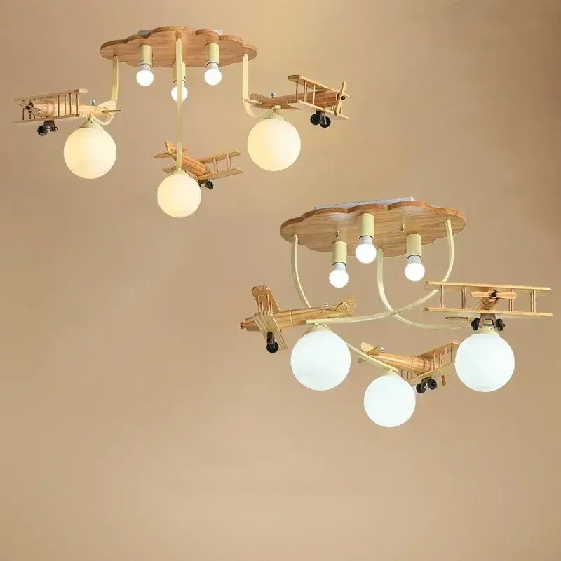 Airplane Chandelier Ceiling lamp Wooden Airplane Pendant Light for Nursery Room Children's Bedroom Indoor Home Decor Kids lamp