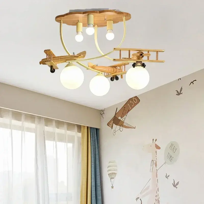 Airplane Chandelier Ceiling lamp Wooden Airplane Pendant Light for Nursery Room Children's Bedroom Indoor Home Decor Kids lamp