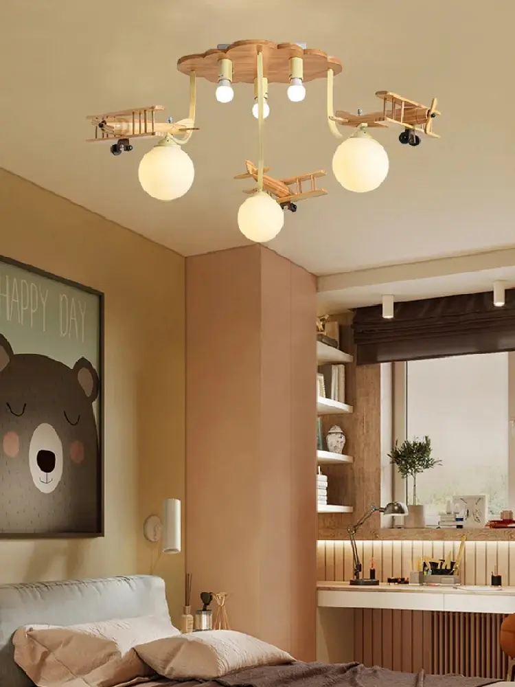 Airplane Chandelier Ceiling lamp Wooden Airplane Pendant Light for Nursery Room Children's Bedroom Indoor Home Decor Kids lamp