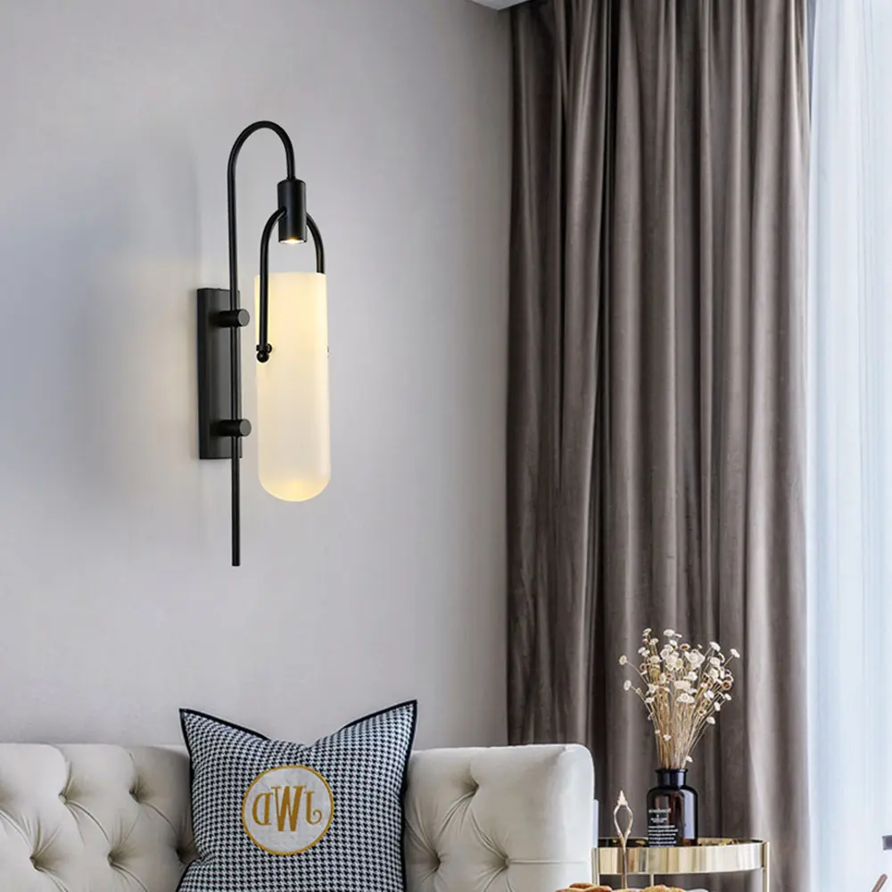 Arc Well Sconce Modern gold/Black glass wall light design Living room Led Bedside Parlor Deco Surface Mount bedroom wall lamp