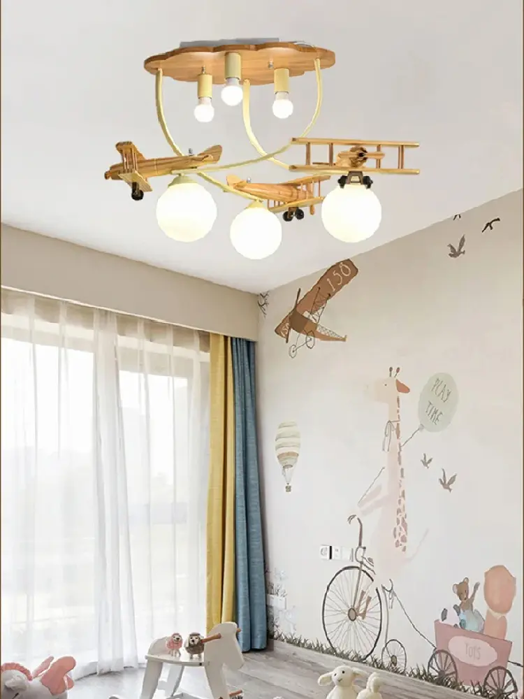 Airplane Chandelier Ceiling lamp Wooden Airplane Pendant Light for Nursery Room Children's Bedroom Indoor Home Decor Kids lamp