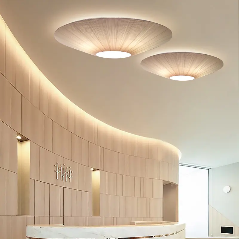 Round Whtie Fabric ceiling light Siam ceiling lamp for hotel Foyer Bedroom living room Restaurants UFO Flying Saucer lamp