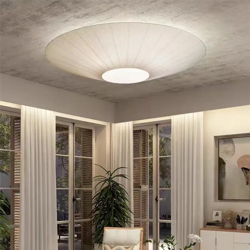 Round Whtie Fabric ceiling light Siam ceiling lamp for hotel Foyer Bedroom living room Restaurants UFO Flying Saucer lamp