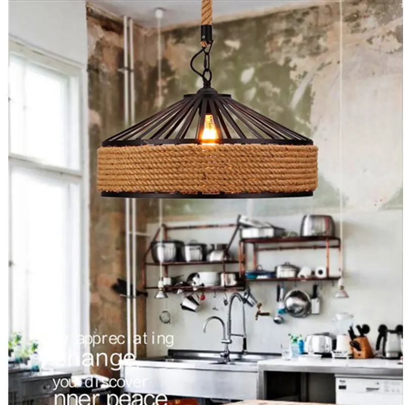 Industrial pendant light 30*40*50 cm Retro Style LED rope pendant light Vintage Iron Lamp  Home Restaurant interior loft light