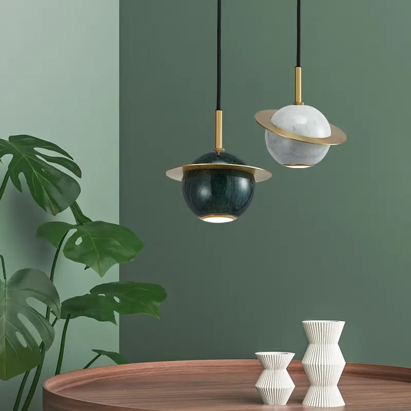 Nordic pendant light bedside marble lamp minimalist single round pendant light bedroom restaurant art lamp bar modern home light