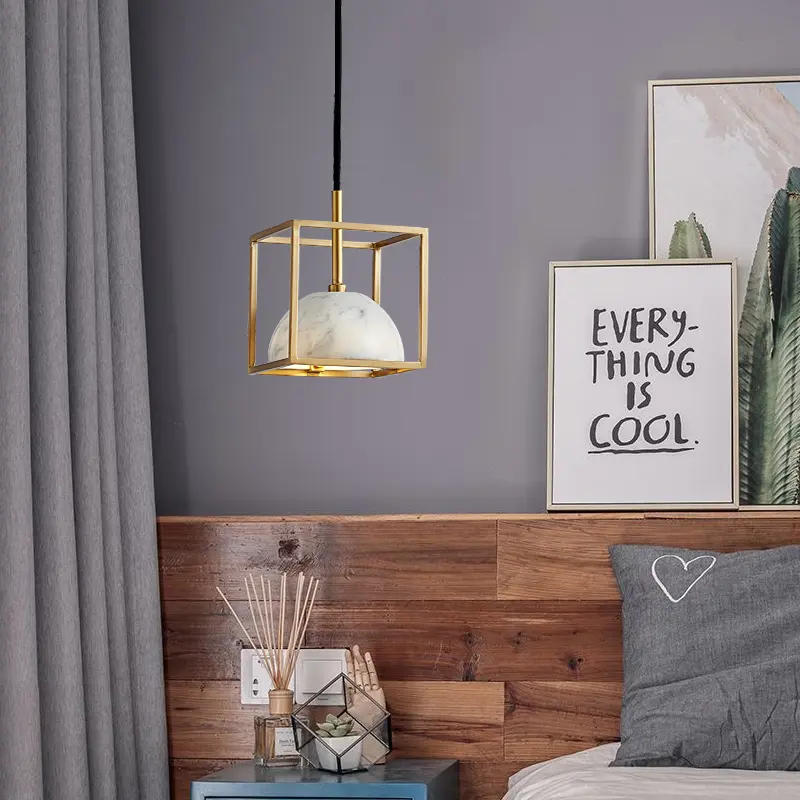 Nordic pendant light bedside marble lamp minimalist single round pendant light bedroom restaurant art lamp bar modern home light