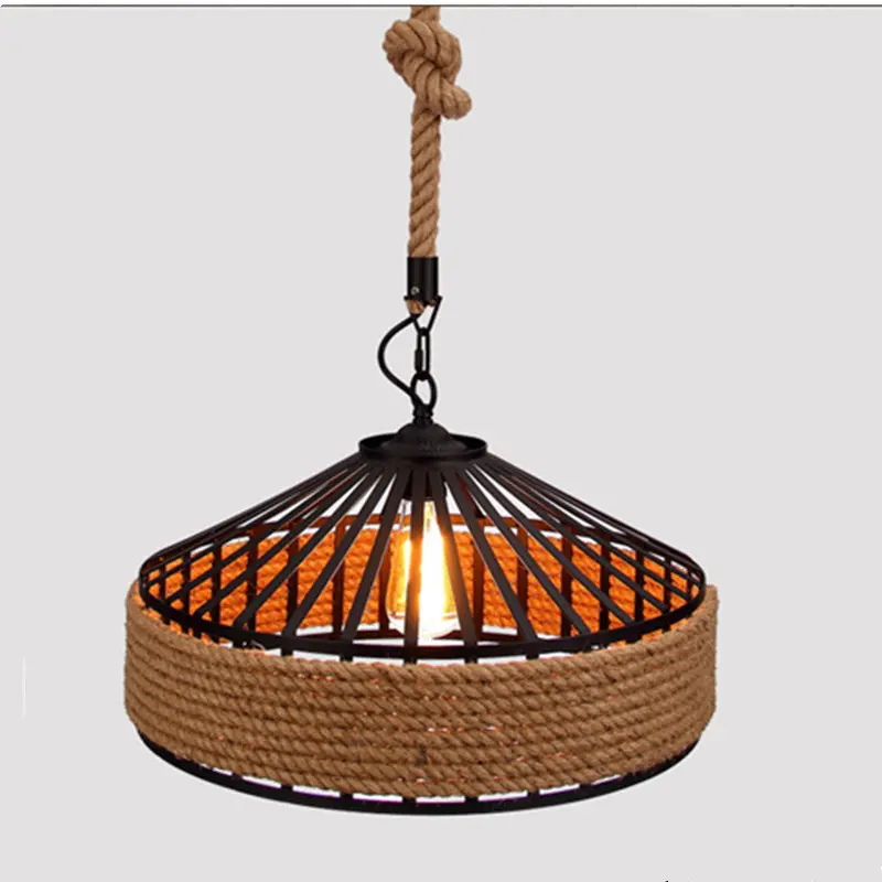 Industrial pendant light 30*40*50 cm Retro Style LED rope pendant light Vintage Iron Lamp  Home Restaurant interior loft light