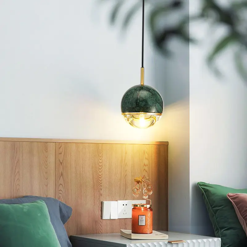 Nordic pendant light bedside marble lamp minimalist single round pendant light bedroom restaurant art lamp bar modern home light