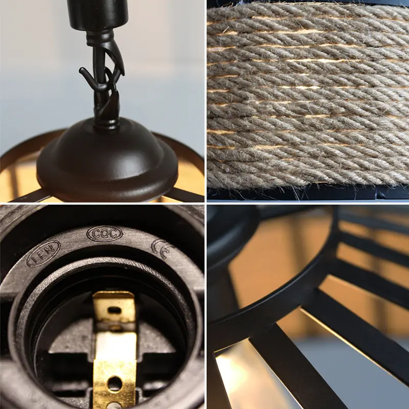 Industrial pendant light 30*40*50 cm Retro Style LED rope pendant light Vintage Iron Lamp  Home Restaurant interior loft light