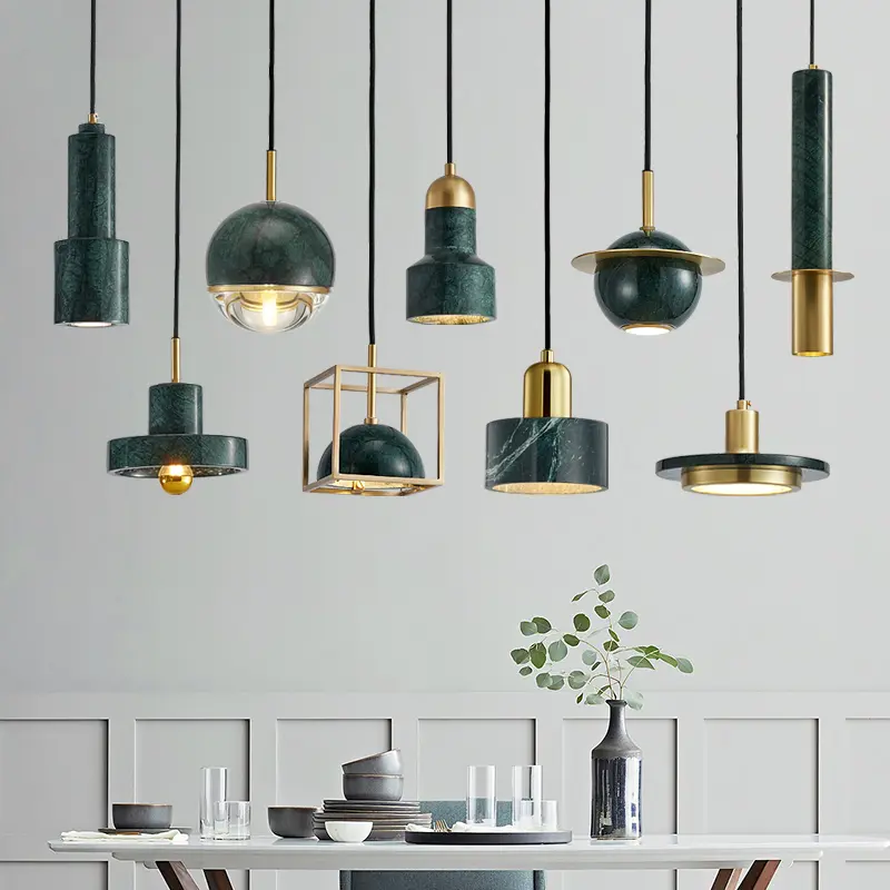 Nordic pendant light bedside marble lamp minimalist single round pendant light bedroom restaurant art lamp bar modern home light