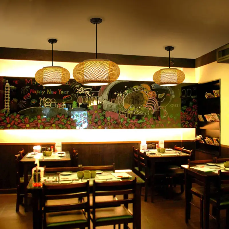 Japanese pendant light woven vine lamp Asia pendant light e27 simple design bambo lamp for Restaurant Hotel kitchen tatami lamp