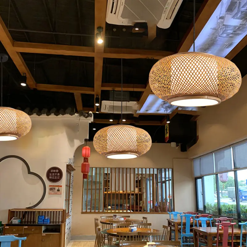 Japanese pendant light woven vine lamp Asia pendant light e27 simple design bambo lamp for Restaurant Hotel kitchen tatami lamp