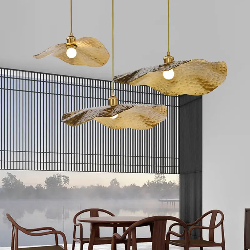 Hammered Brass Suspension Llight  retro pendant light design Luxury for Dining Room Shop Decoration lotus flower pendant light