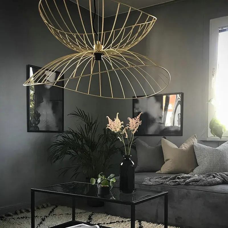 Postmodern Ray Metal Pendant Light Gold Black Silver suspension lustre E27 cage pendant light for HomeKitchen indoor house light