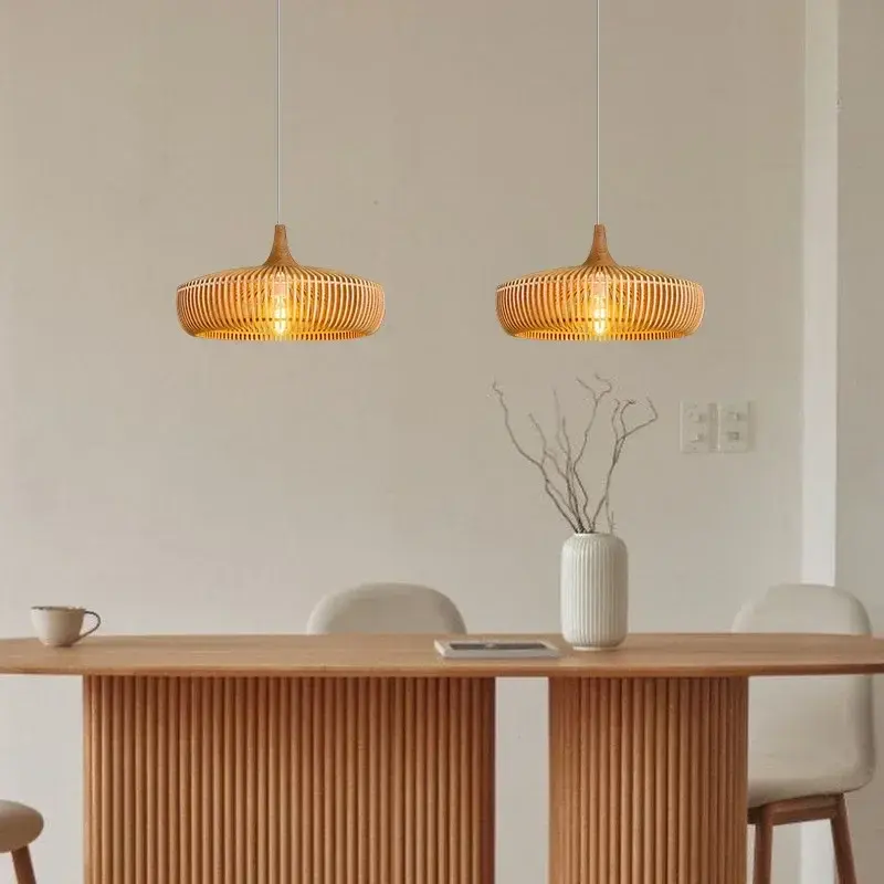 Wooden Round Pendant Lights Farmhouse Restaurant Dining Table Chandeliers Living Room Hanging Lamps for Room Decor Fixture