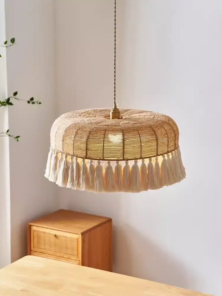 Wabi Sabi Led Ceiling Chandelier Japan Hemp Rope Ceiling Lamp Living Room Loft Twine Pendant Lights Home Decorations Lustre