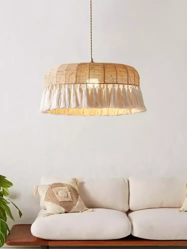 Wabi Sabi Led Ceiling Chandelier Japan Hemp Rope Ceiling Lamp Living Room Loft Twine Pendant Lights Home Decorations Lustre