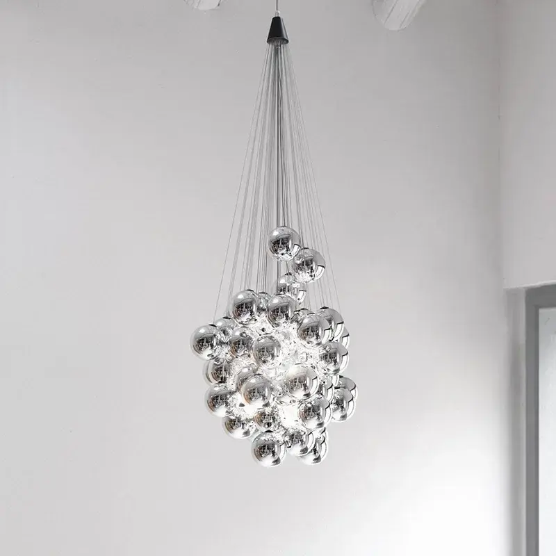Modern Staircase Led Ceiling Chandelier Luxury Glass Balls Ceiling Lamp Living Room French Pendant Light Home Decoration Lustre