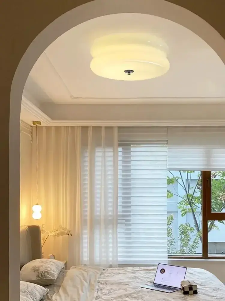White Yellow Glass Led Ceiling Chandelier Modern Living Room Bedroom Ceiling Lamp Vintage Retro Pendant Lights Room Decor Lustre