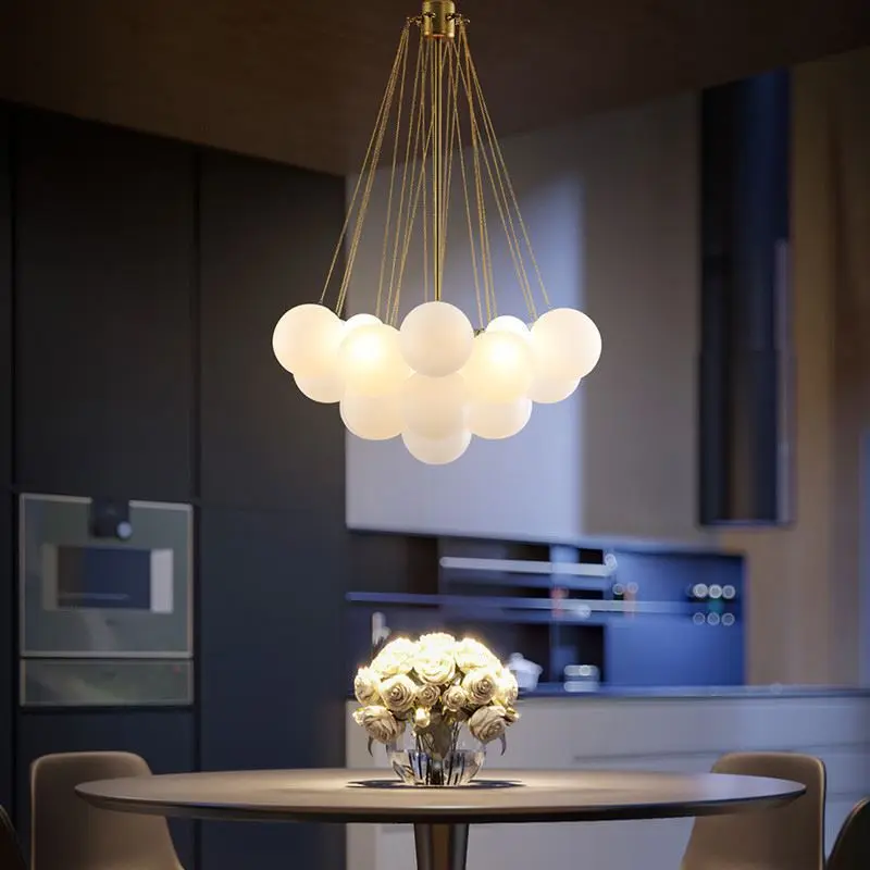 Modern Glass Ball Hanging Lamps for Ceiling White Bubbles Pendant Lights Bar Shop Chandelier for Living Room Home Decor Lustre