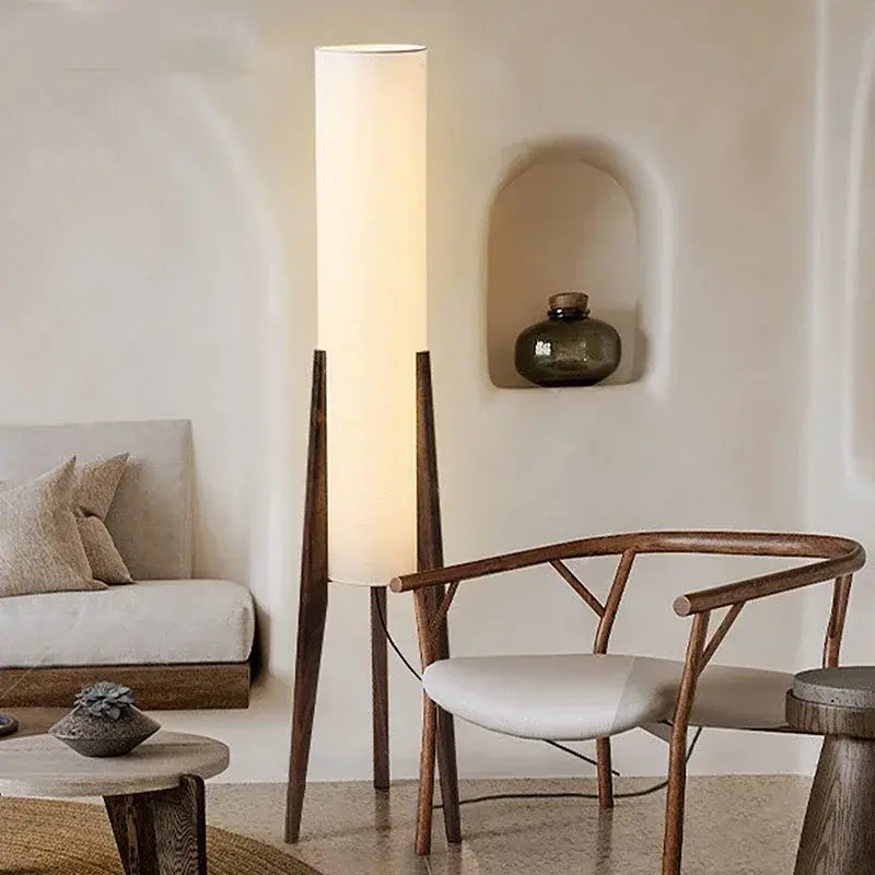 Wabi Sabi Japan Floor Lamp Restaurant Teahouse Living Room Fabric Stand Lamp Solid Wood Floor Light for Room Decor Fixture LED
