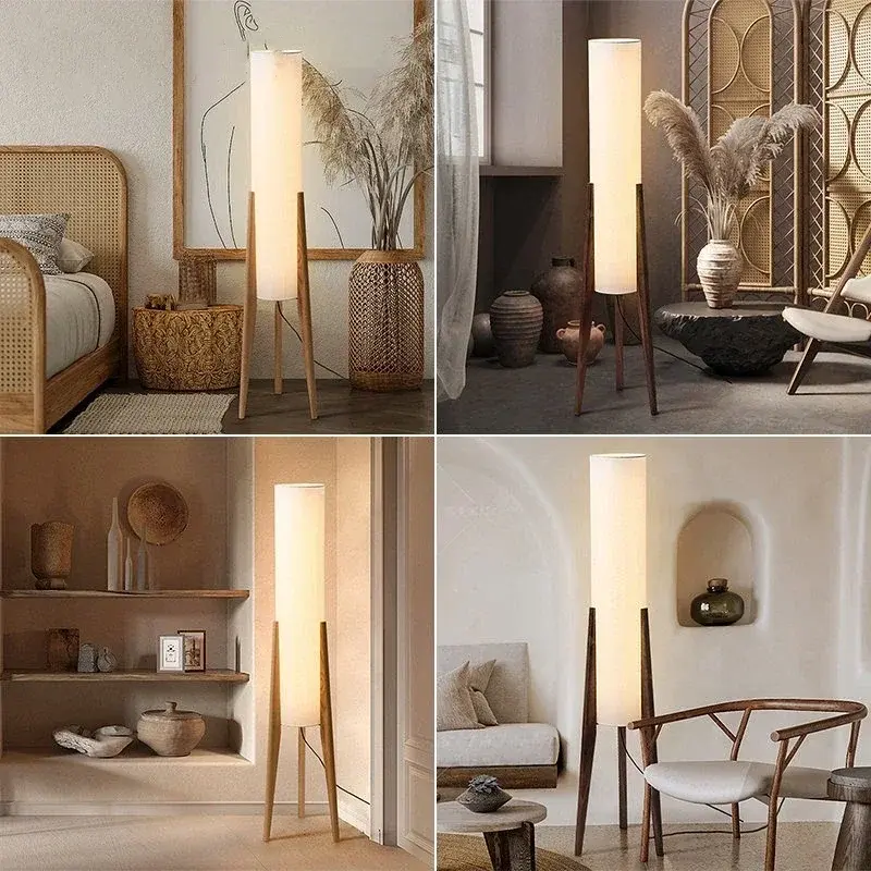 Wabi Sabi Japan Floor Lamp Restaurant Teahouse Living Room Fabric Stand Lamp Solid Wood Floor Light for Room Decor Fixture LED