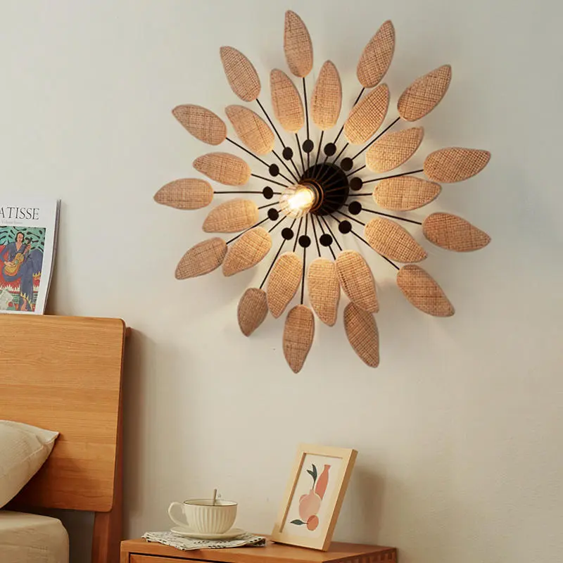 Wabi Sabi Rattan Wall Lamps Indoor Passageway Tea House Background Wall Lights Japan Living Room Bedroom Wall Lamps Lustre