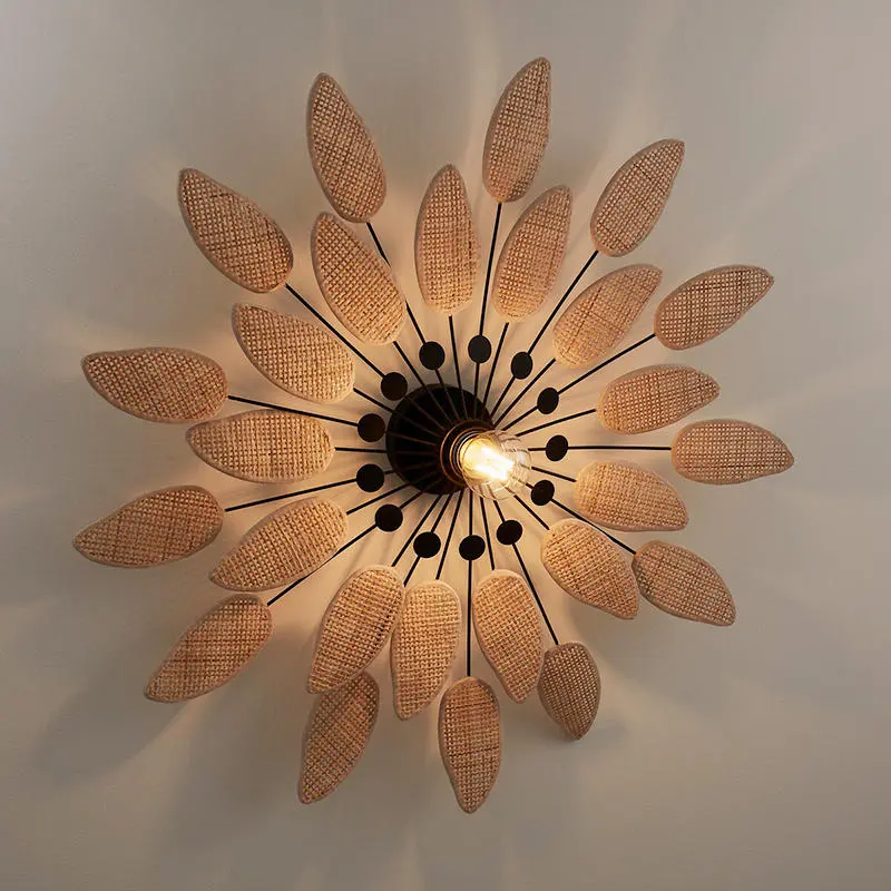 Wabi Sabi Rattan Wall Lamps Indoor Passageway Tea House Background Wall Lights Japan Living Room Bedroom Wall Lamps Lustre