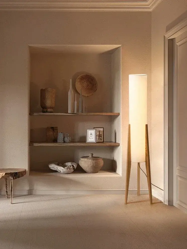 Wabi Sabi Japan Floor Lamp Restaurant Teahouse Living Room Fabric Stand Lamp Solid Wood Floor Light for Room Decor Fixture LED