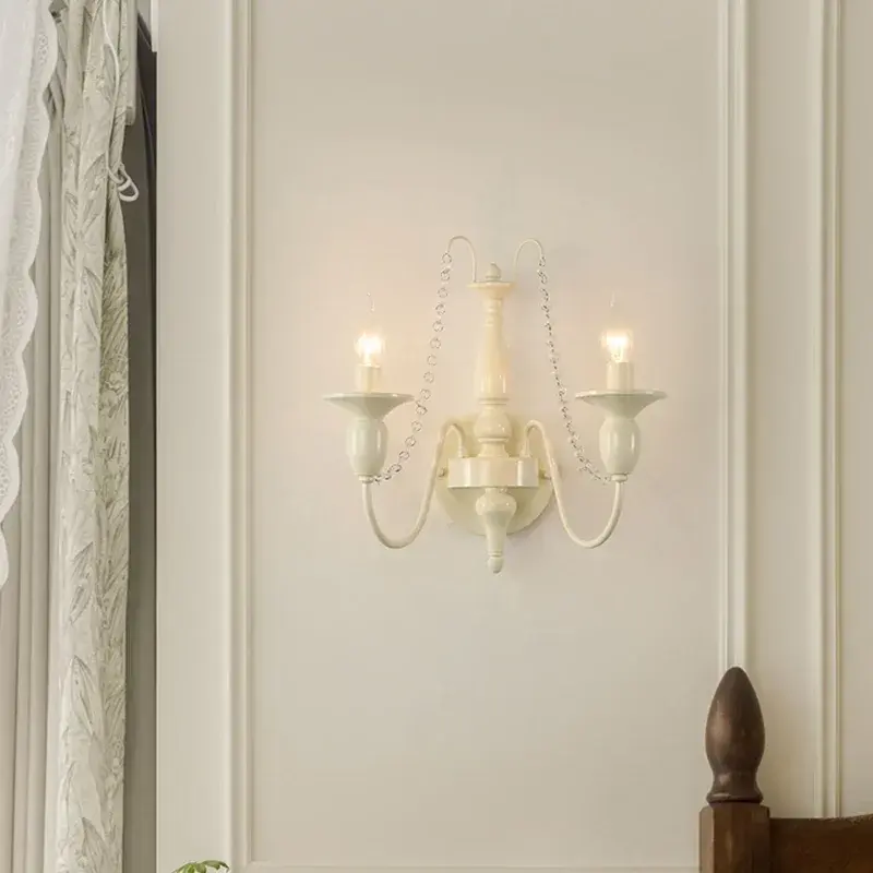 French Retro Crystal Chandelier Wall Lamp Princess Room Candle Hanging Lamp Bedroom Bedside Lamps Rustic Style Pendant Light