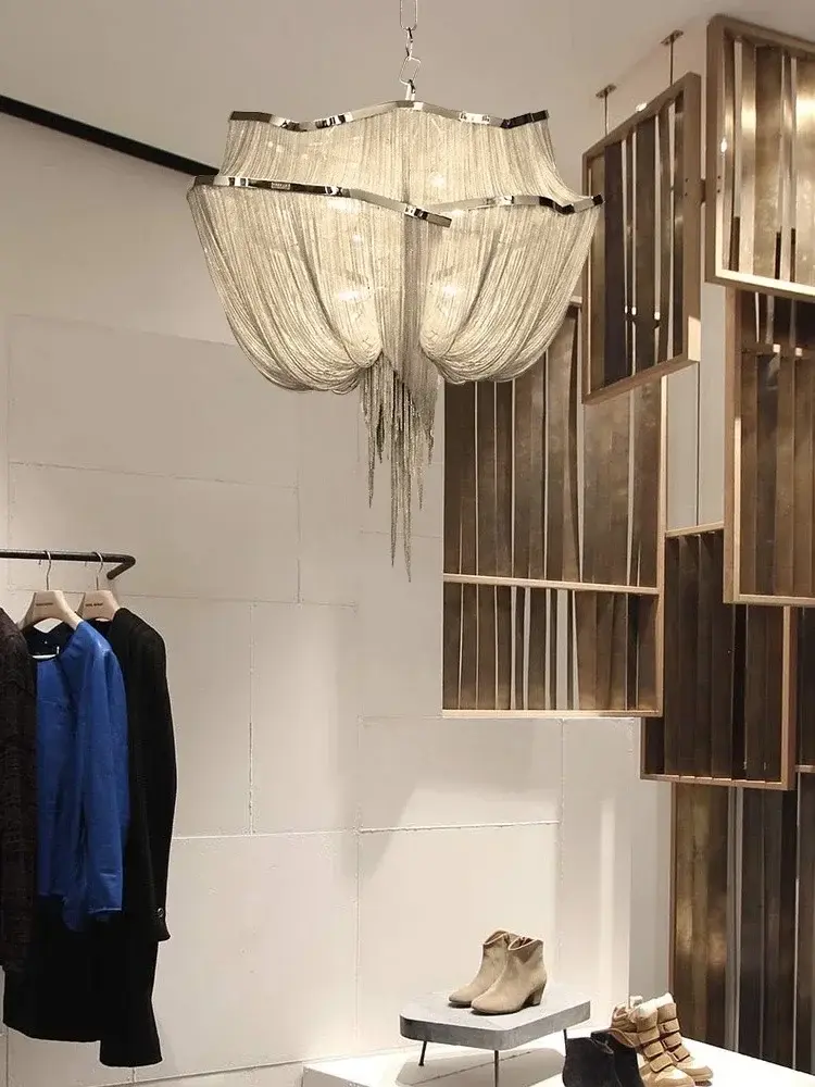 Moonriver Lighting Modern Tassels Chandelier Creative Iron Chain Hanging Lamp Hotel Lobby Hall Shop Pendant Light for Home LED