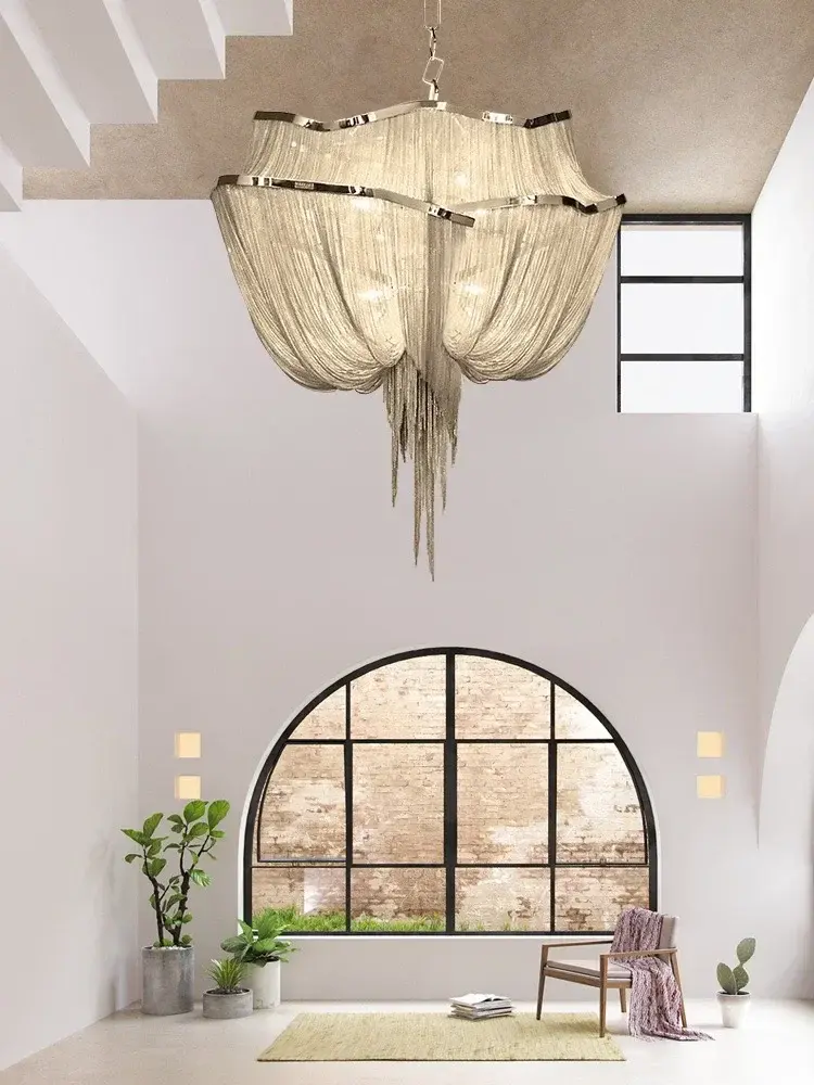 Moonriver Lighting Modern Tassels Chandelier Creative Iron Chain Hanging Lamp Hotel Lobby Hall Shop Pendant Light for Home LED