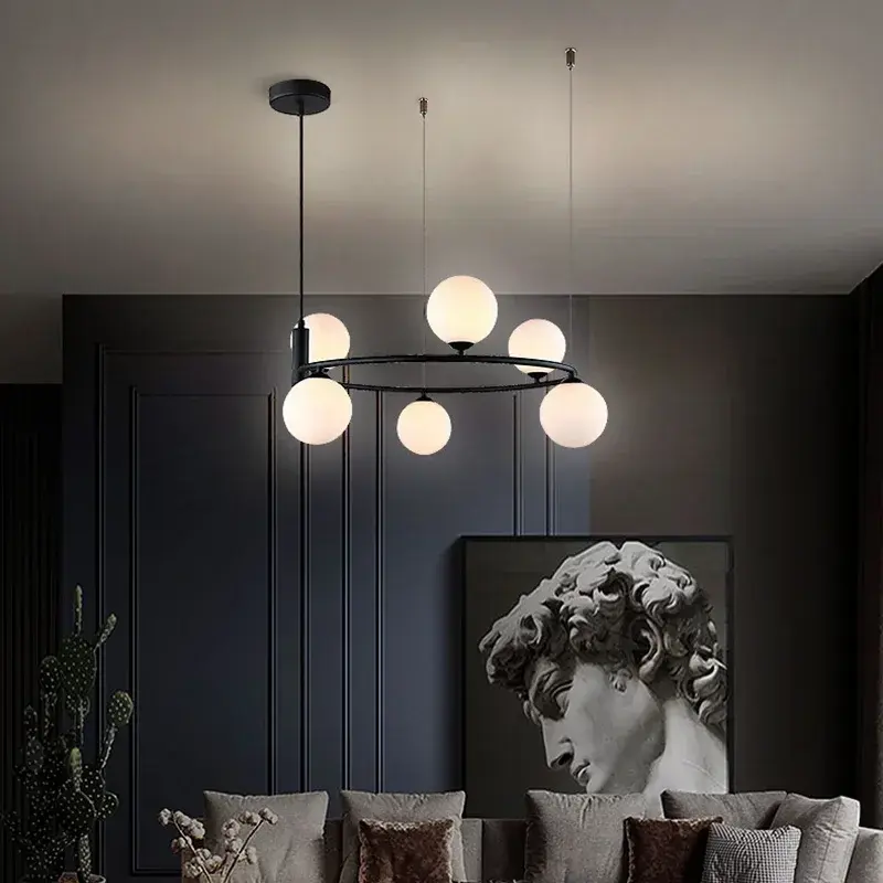 White Glass Pendant Light Modern Living Room Ceiling Hanging Lamp Nordic Restaurant Shop Chandelier for Home Interior Decoration