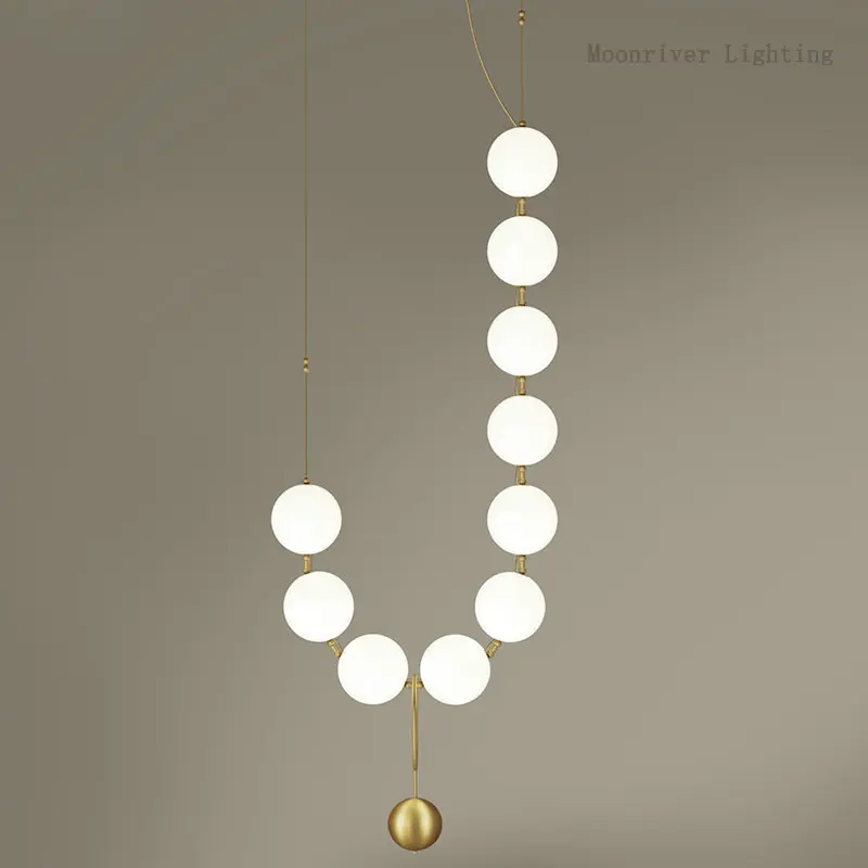 Moonriver Lighting Europe Luxury Necklace Pendant Lights Restaurant Hotel Hall Bean Chandelier White Glass Ball Hanging Lamp