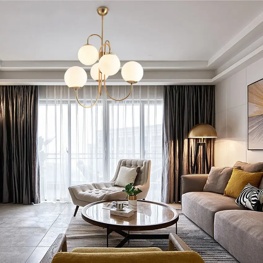 Modern Artsy Chandelier White Glass Balls Hanging Lamp Dining Table Coffee House Pendant Light for Home Living Room Restaurant